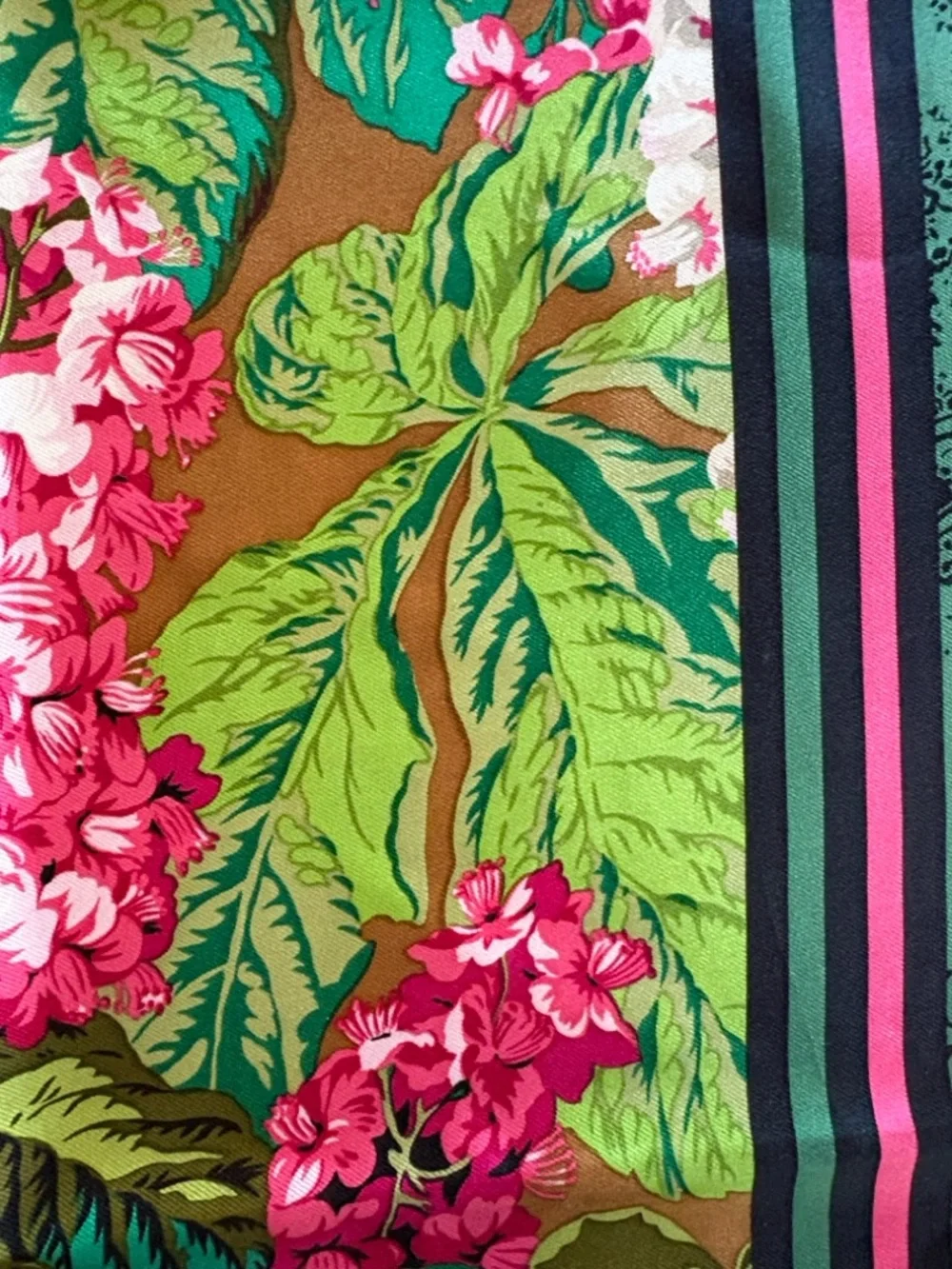 Vintage Oscar de la Renta Floral Green and Pink Silk Square Scarf